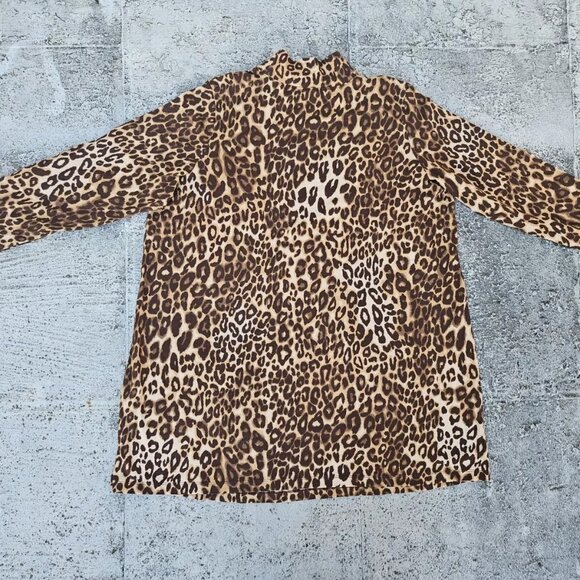 Roaman's Women Top Dress Shirt Turtleneck Animal Print Brown Cotton Size L 18-20 - Picture 6 of 9